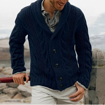 Cardigan homme à col châle boutonné motif texturé coupe décontractée