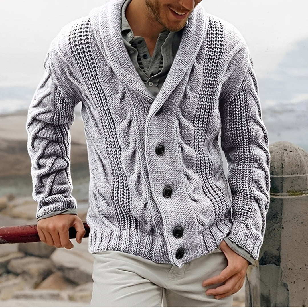Cardigan homme à col châle boutonné motif texturé coupe décontractée