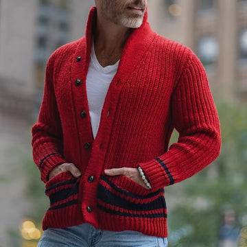 Cardigan homme à col châle, à boutonnière simple, coupe ajustée, avec poches doubles
