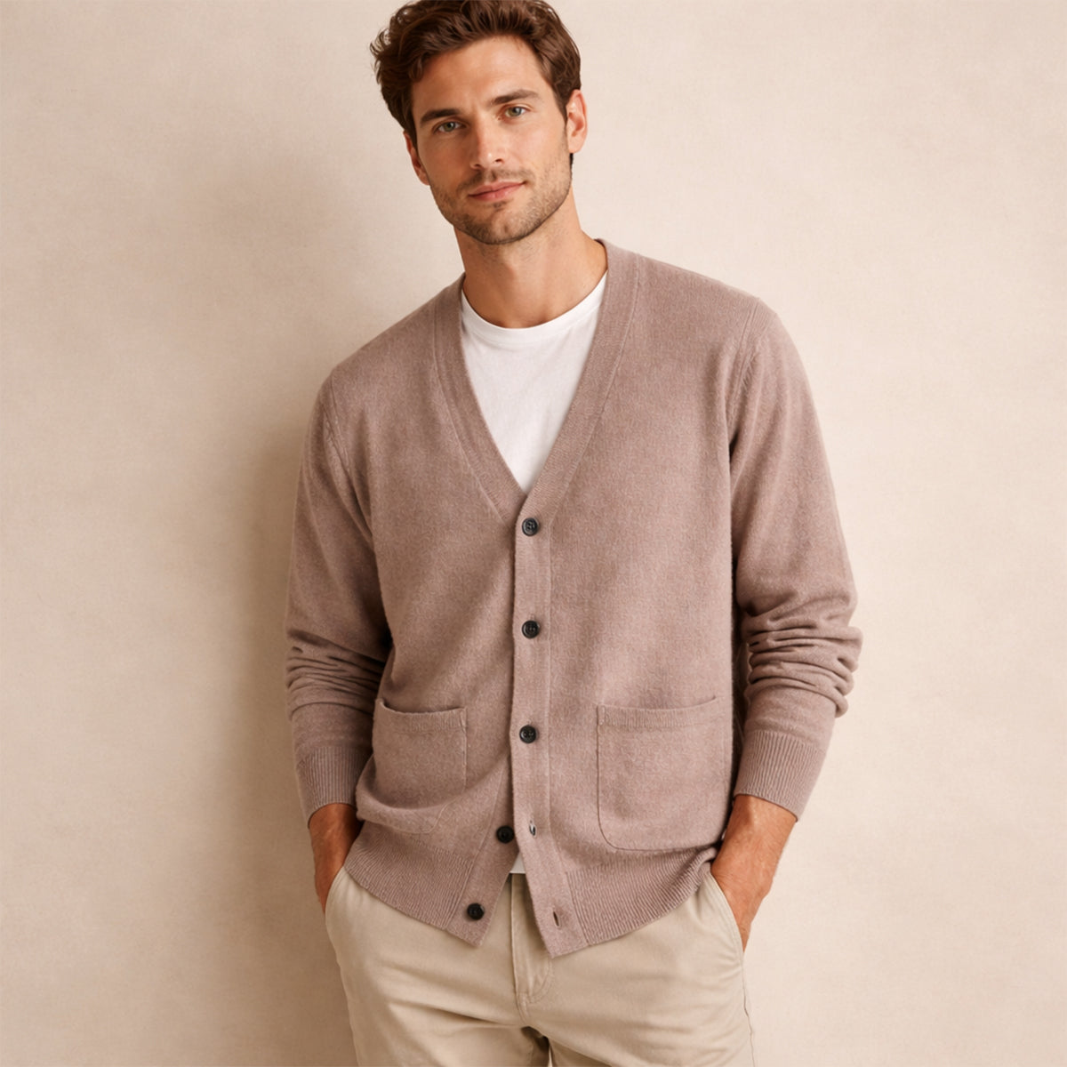 Cardigan homme à col V boutons poches avant coupe décontractée
