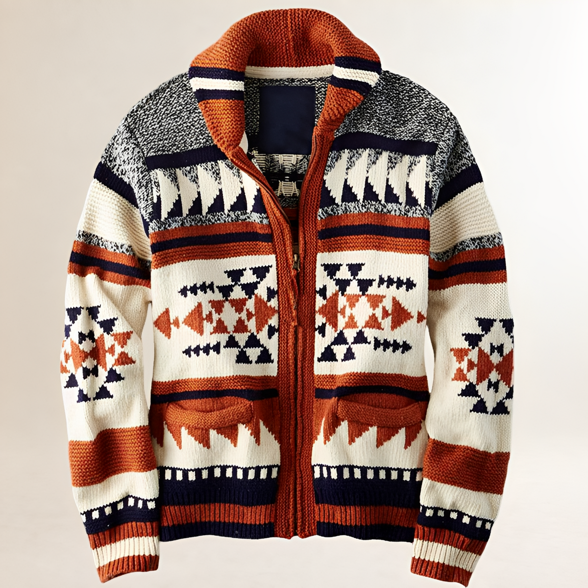 Cardigan homme à fermeture éclair motif géométrique avec poches