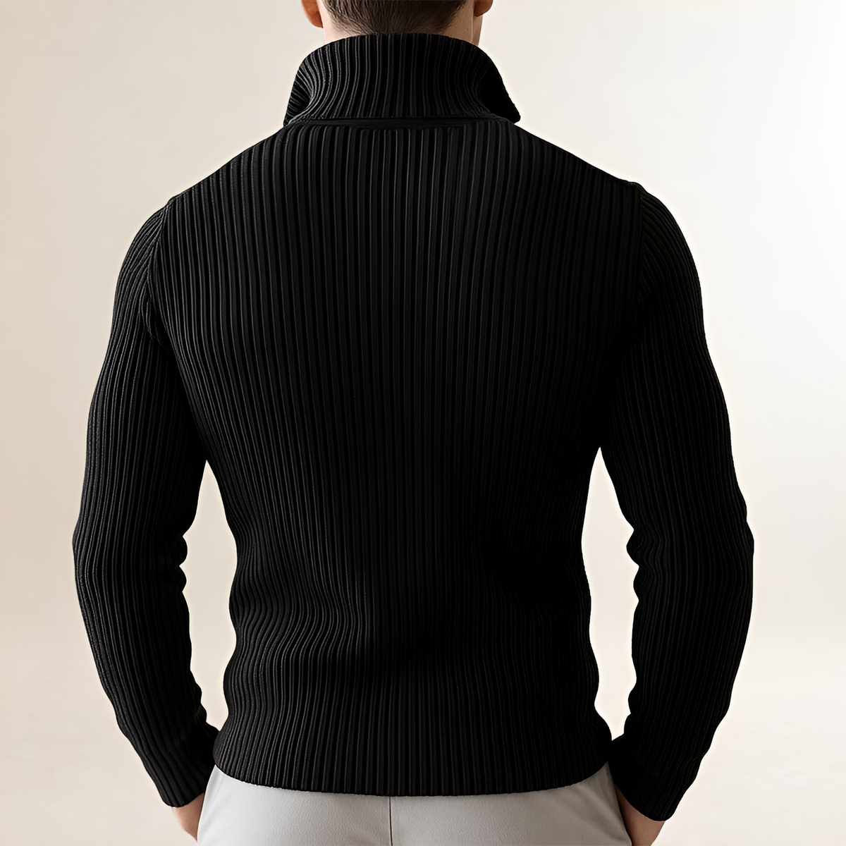 Cardigan homme à zip, col haut, coupe slim, texture côtelée
