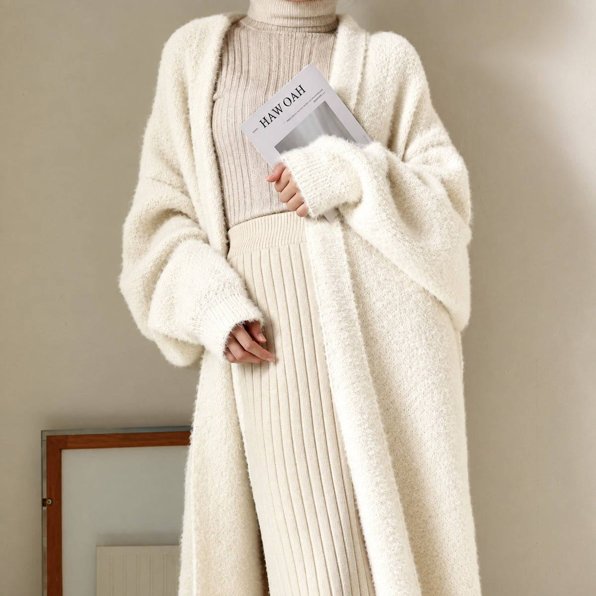 Cardigan long femme à coupe oversize et ouverture frontale - style décontracté, longueur longue