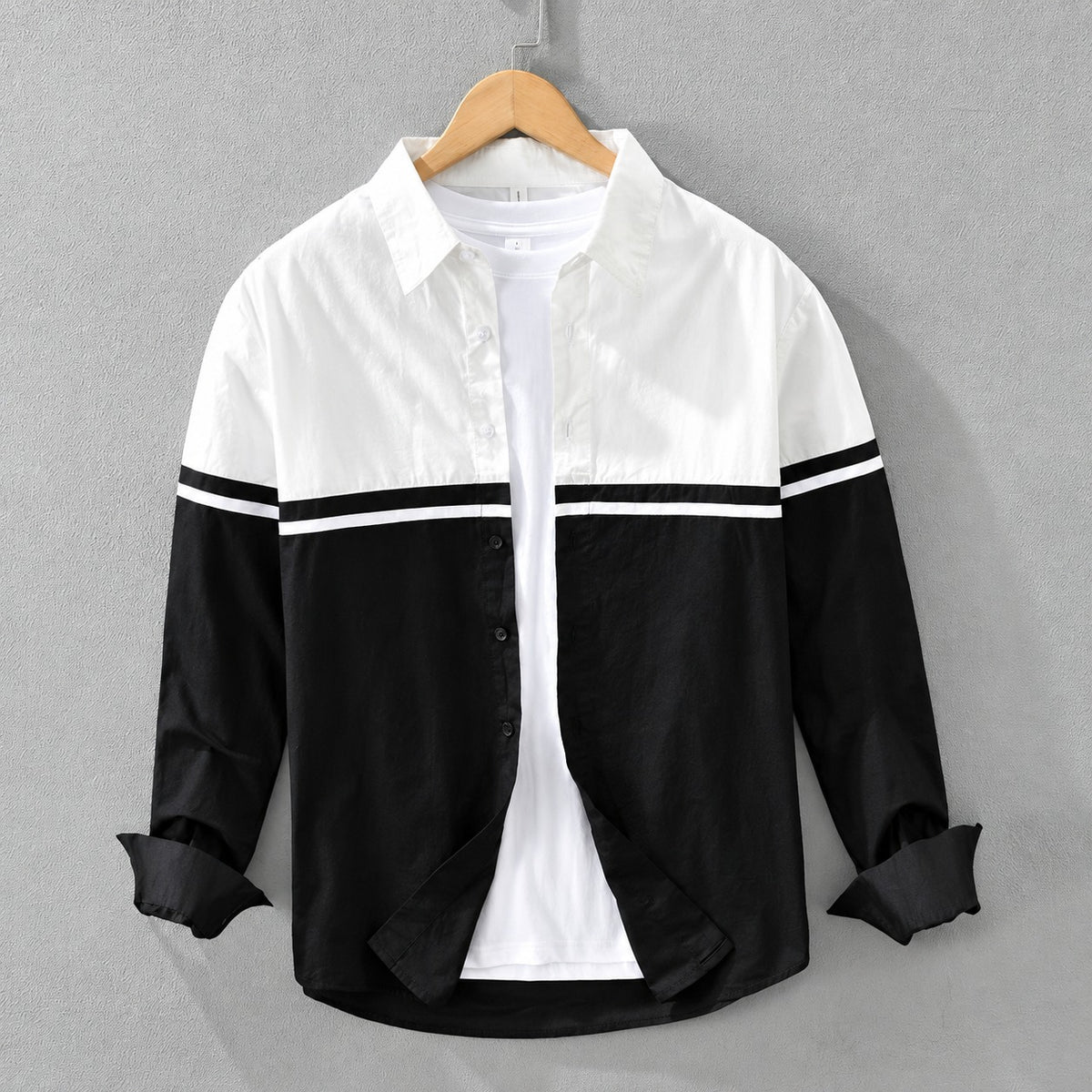 Chemise homme à manches longues à bloc de couleurs à boutons coupe régulière