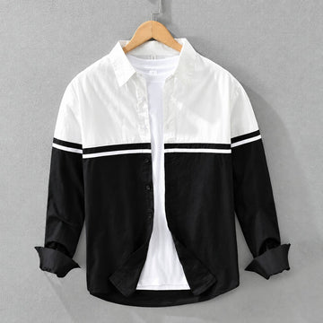 Chemise homme à manches longues à bloc de couleurs à boutons coupe régulière