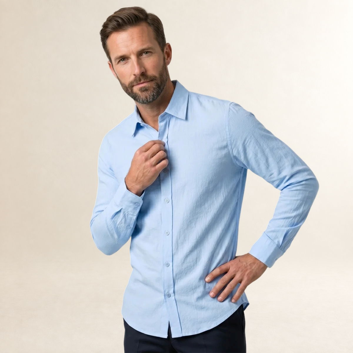 Chemise homme à manches longues à bouton, coupe ajustée