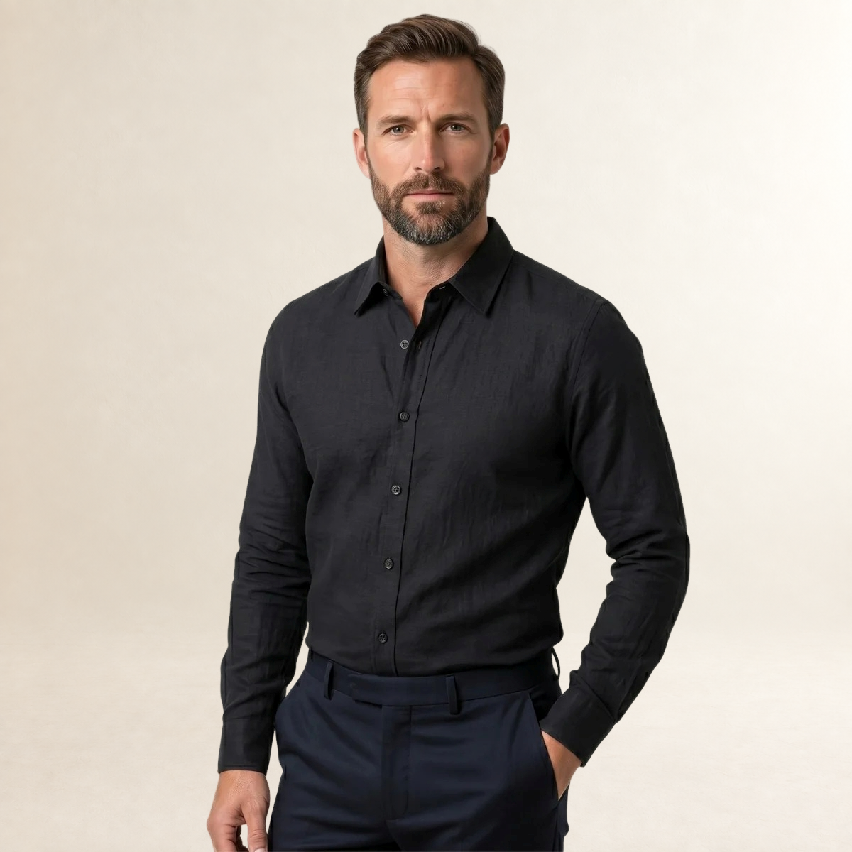 Chemise homme à manches longues à bouton, coupe ajustée