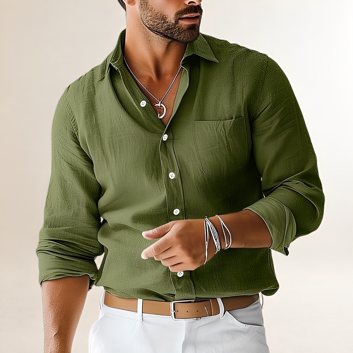 Chemise homme à manches longues à boutons avec poche poitrine