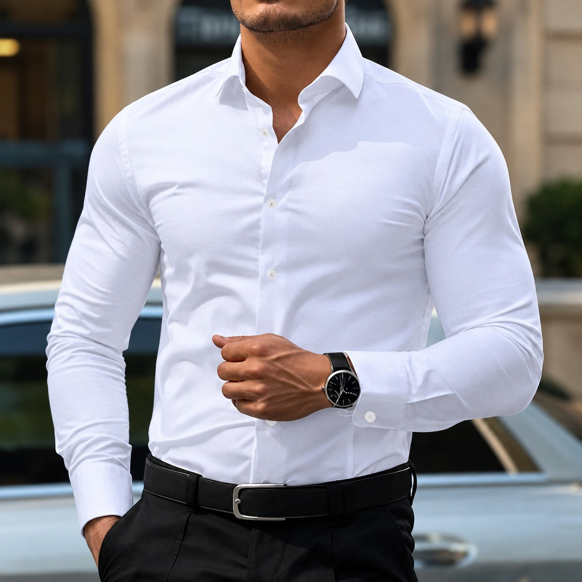 Chemise homme à manches longues à boutons coupe slim