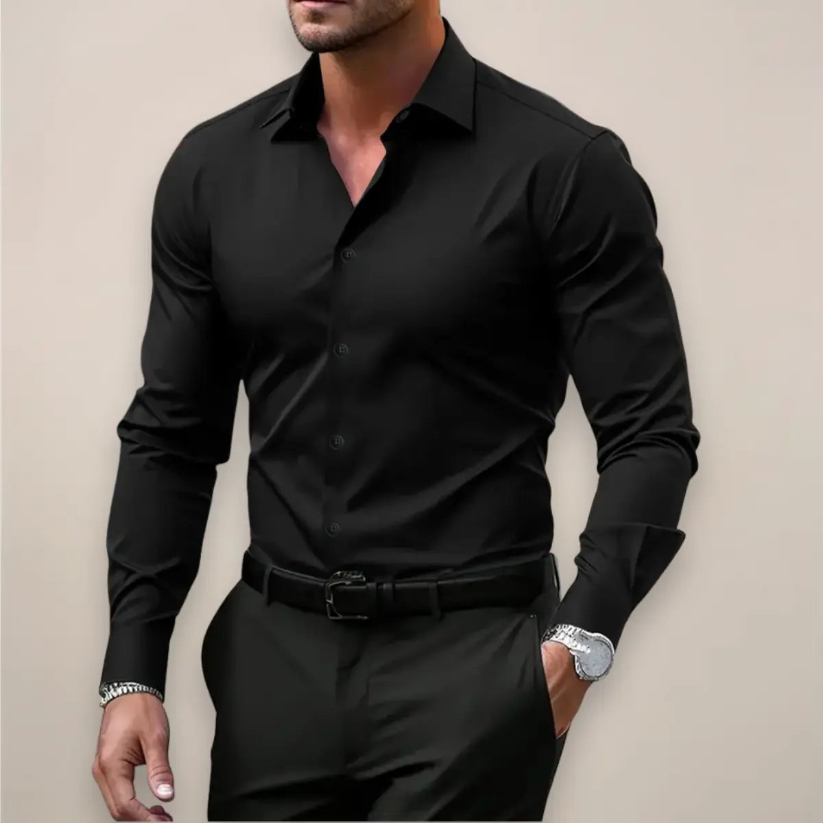Chemise homme à manches longues, boutons et coupe slim