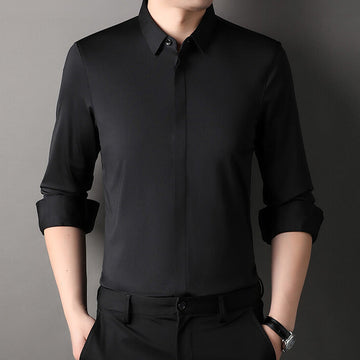 Chemise homme à manches longues coupe moderne avec boutons et poignets roulés
