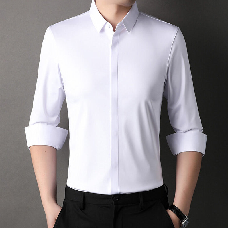 Chemise homme à manches longues coupe moderne avec boutons et poignets roulés