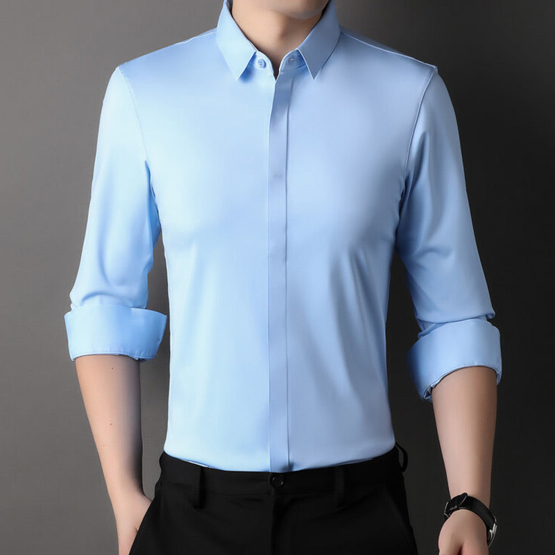 Chemise homme à manches longues coupe moderne avec boutons et poignets roulés