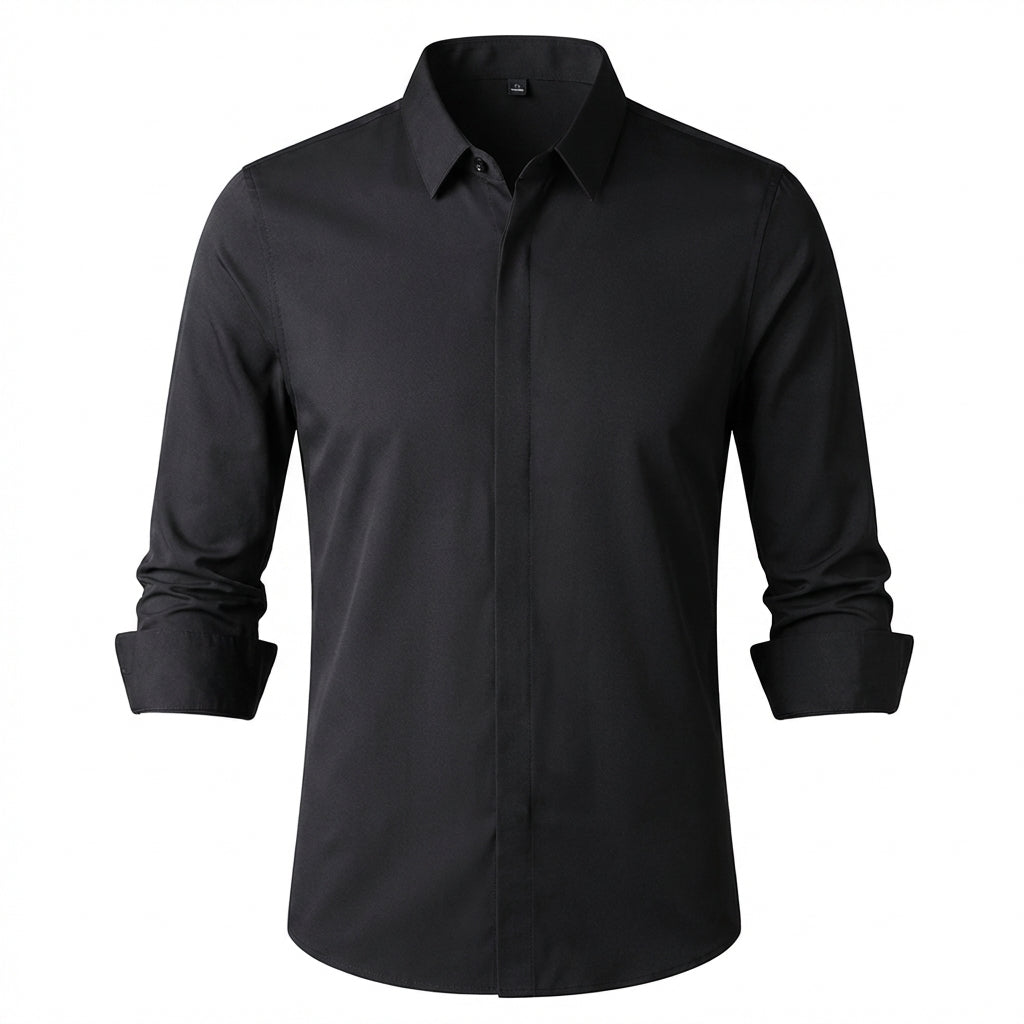 Chemise homme à manches longues coupe moderne avec boutons et poignets roulés