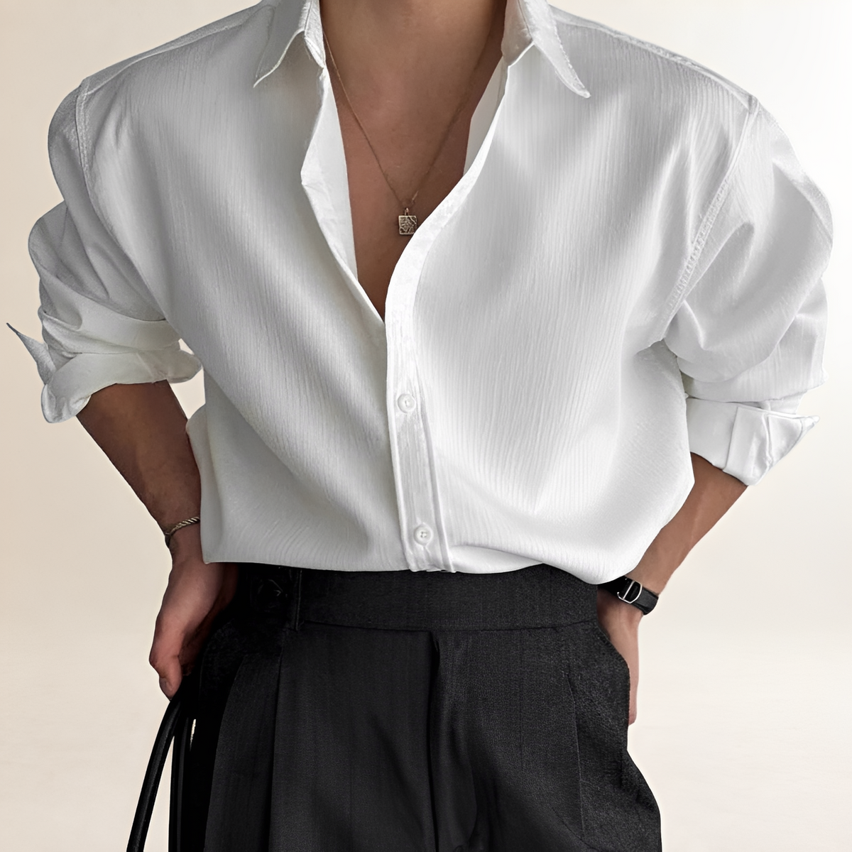 Chemise homme manches longues plissée coupe décontractée