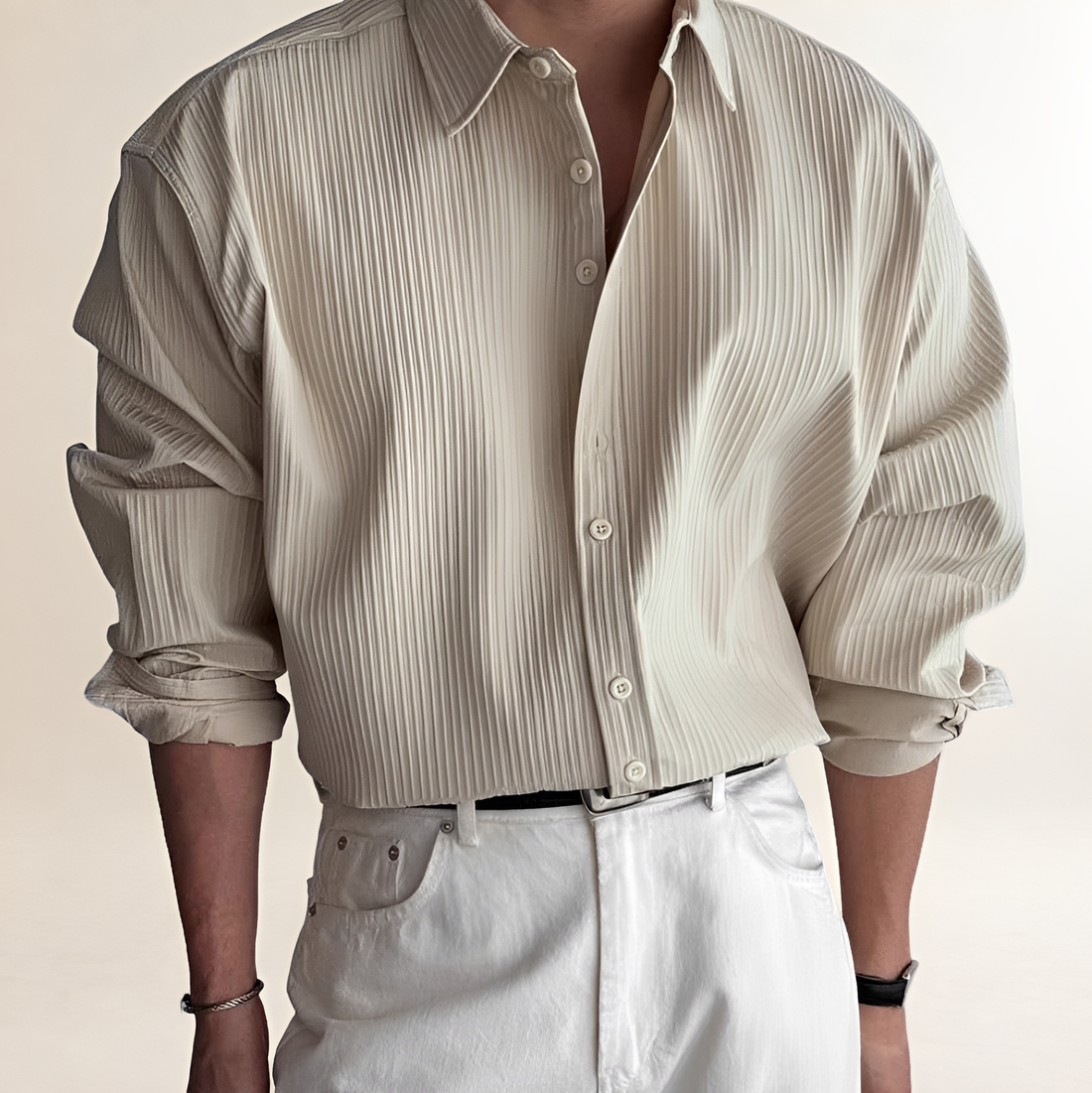 Chemise homme manches longues plissée coupe décontractée