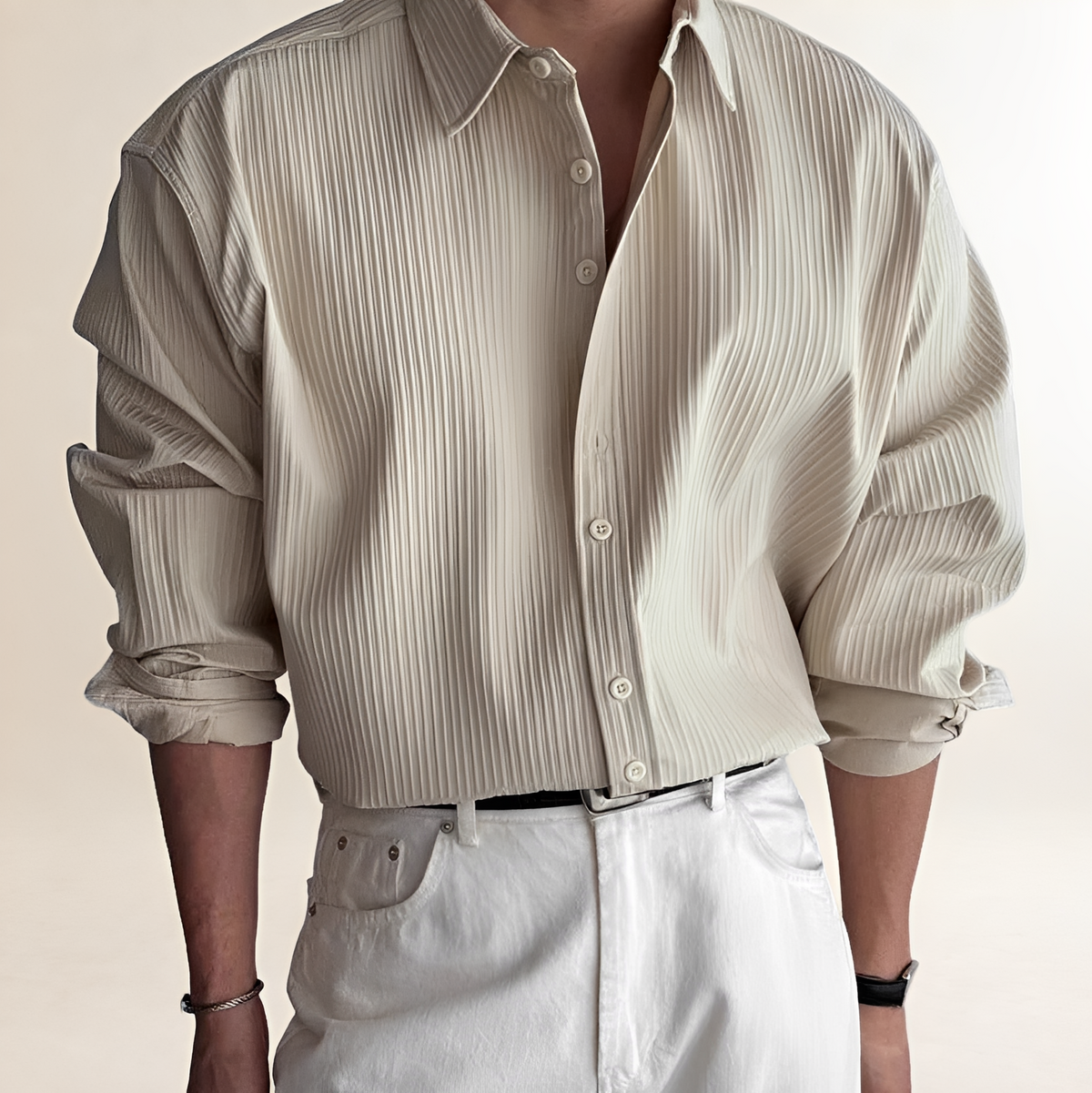 Chemise homme manches longues plissée coupe décontractée
