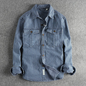 Chemise homme à rayures à manches longues et fermeture bouton