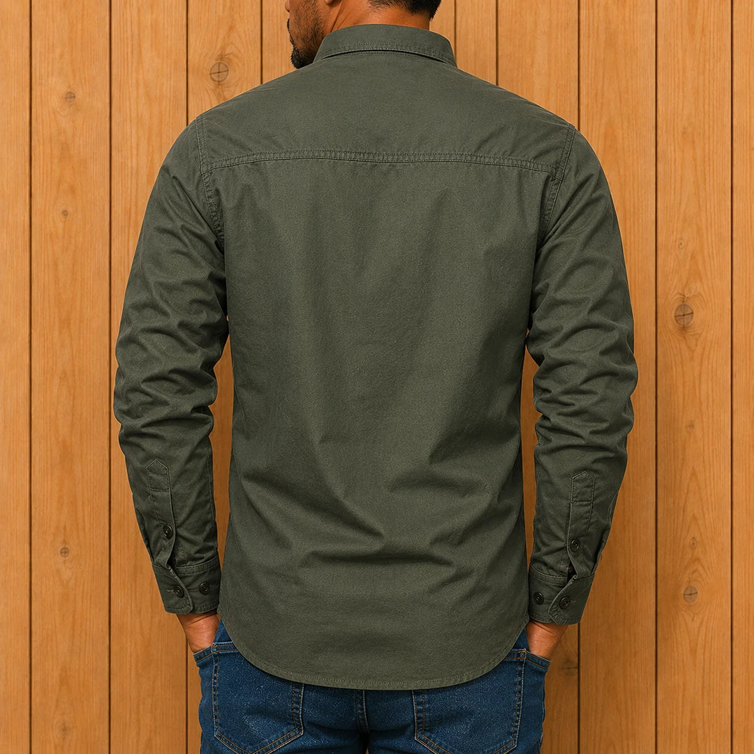 Chemise homme utilitaire à manches longues poches poitrine à boutons coupe régulière