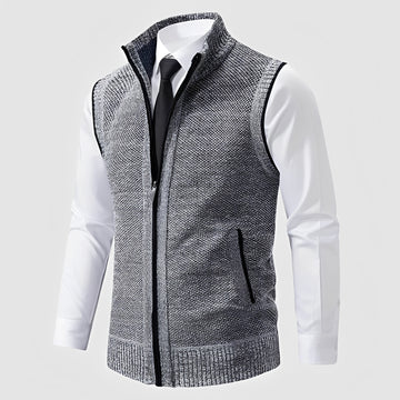 Débardeur homme en maille zippée avec col revers et poches latérales