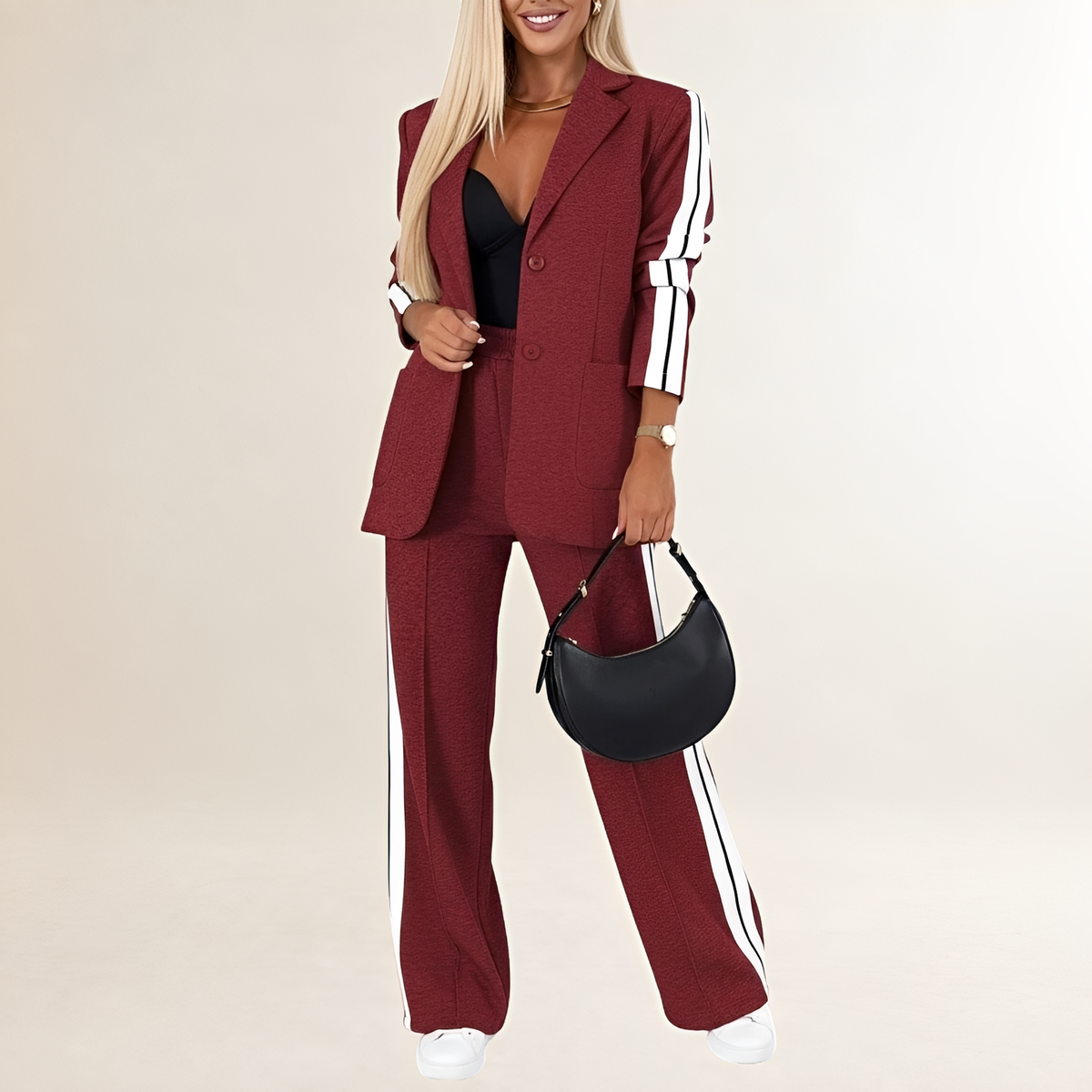 Ensemble athleisure pour femmes blazer et pantalon large à rayures contrastées