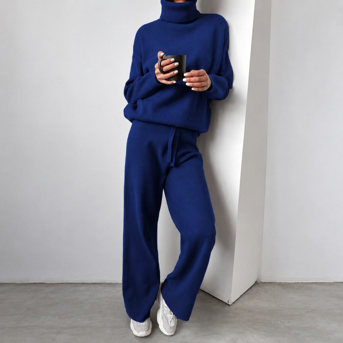 Ensemble décontracté pour femmes pull à col roulé et pantalon à jambes larges