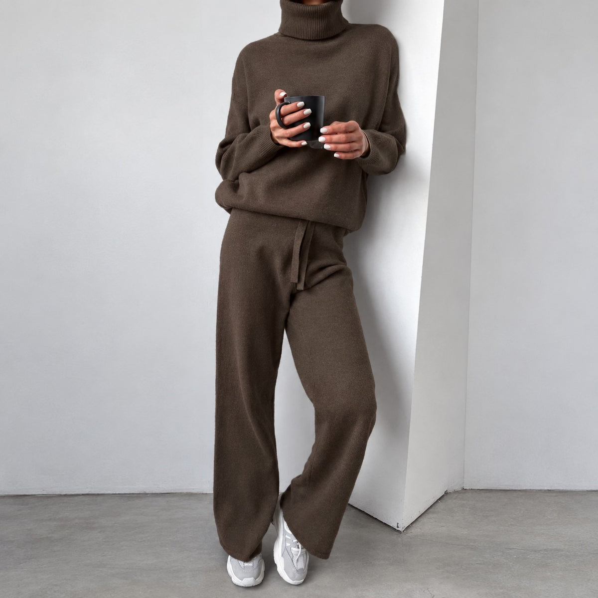 Ensemble décontracté pour femmes pull à col roulé et pantalon à jambes larges