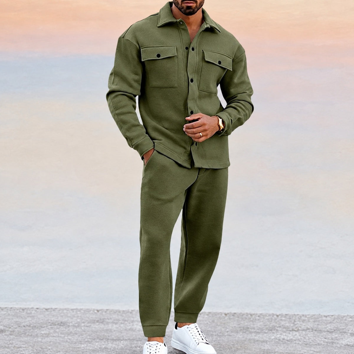 Ensemble sport homme à veste boutonnée avec poches et joggers - coupe décontractée, style actif