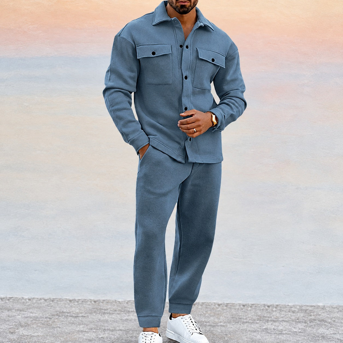Ensemble sport homme à veste boutonnée avec poches et joggers - coupe décontractée, style actif