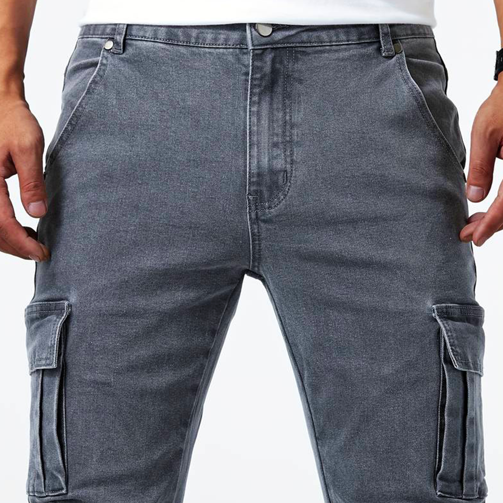 Jeans cargo homme coupe slim stretch avec poches latérales