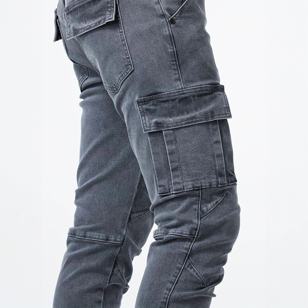 Jeans cargo homme coupe slim stretch avec poches latérales