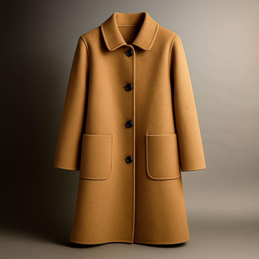 Manteau femme à boutons devant col pointu poches plaquées coupe droite