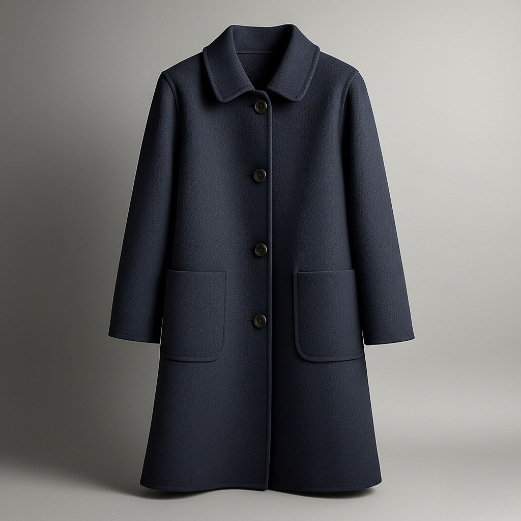 Manteau femme à boutons devant col pointu poches plaquées coupe droite