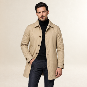 Manteau homme ajusté à boutons et poches fonctionnelles, coupe longue