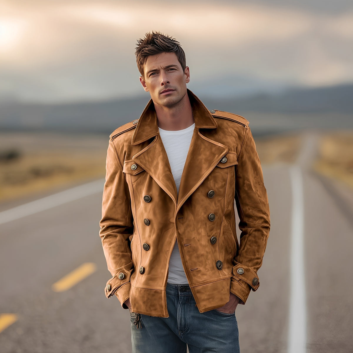 Manteau homme croisé à épaulettes et longueur courte - coupe classique