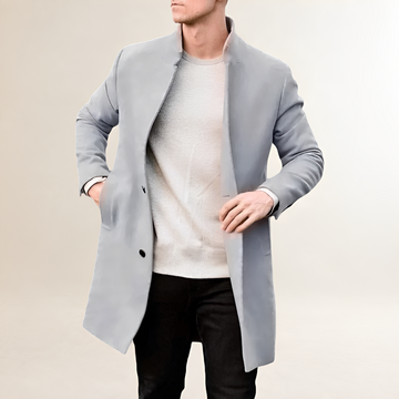 Manteau homme mi-long à col montant simple boutonnage - Vêtement d'extérieur décontracté