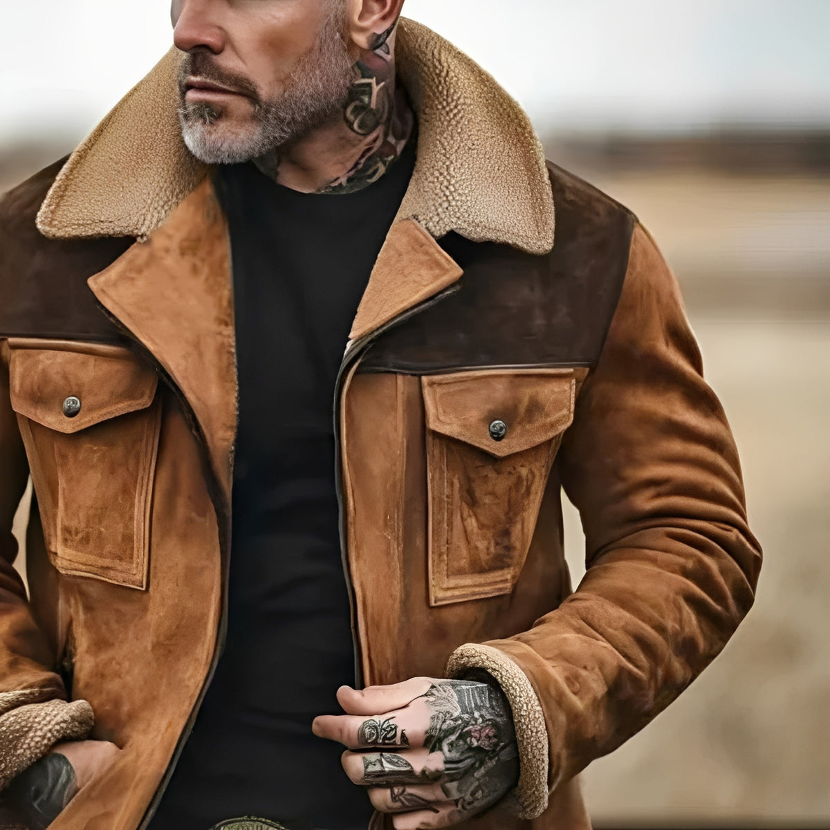 Manteau homme mi-long à col à revers et fermeture à boutons - coupe régulière