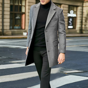 Manteau long homme à col noté à simple boutonnage et poches à rabat