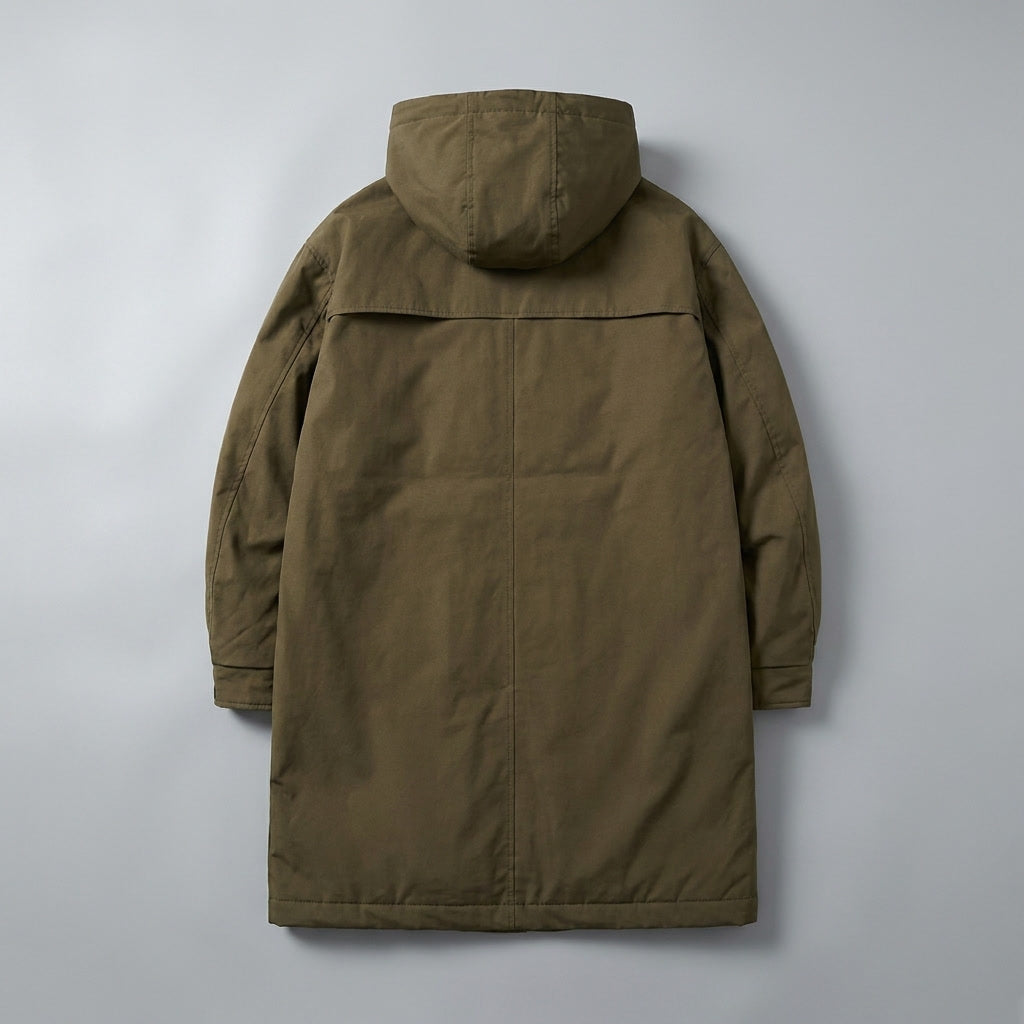 Manteau long pour homme à capuche, coupe ajustée et longueur longue