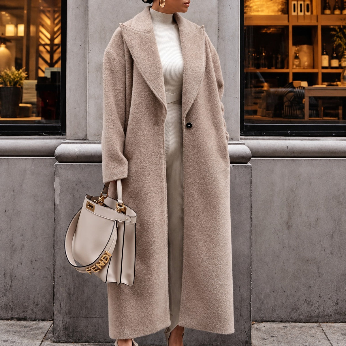Manteau oversize femme longueur longue revers à revers simple fermeture croisée
