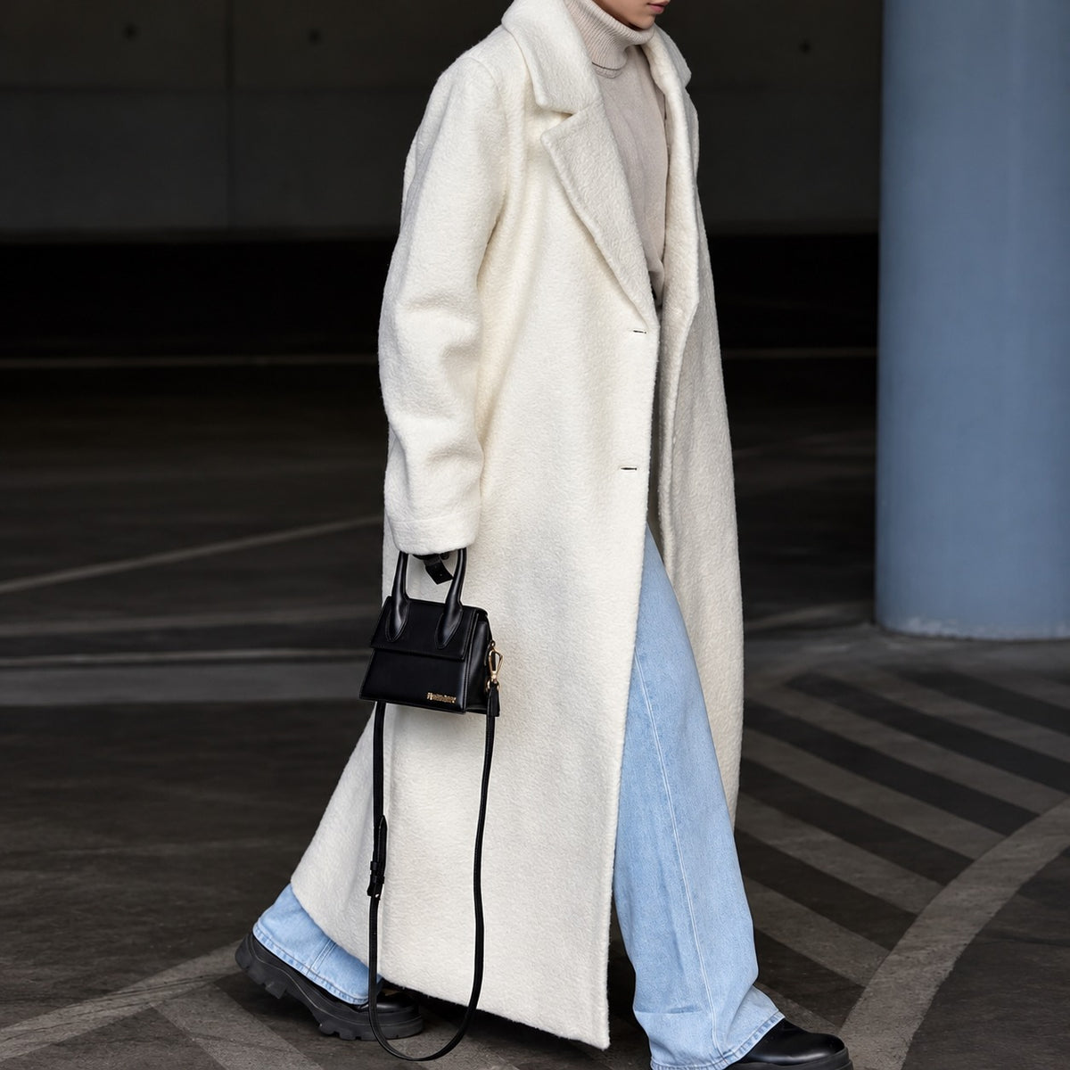 Manteau oversize femme longueur longue revers à revers simple fermeture croisée