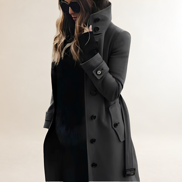 Manteau trench femme à boutons, col haut, manches longues, coupe ajustée