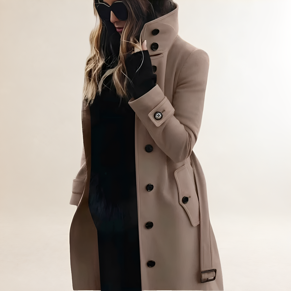 Manteau trench femme à boutons, col haut, manches longues, coupe ajustée