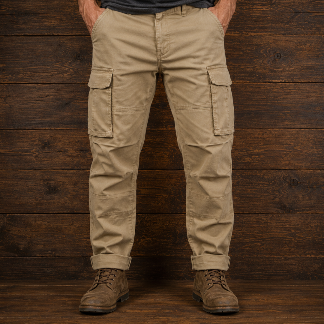 Pantalon cargo homme coupe droite avec multiples poches