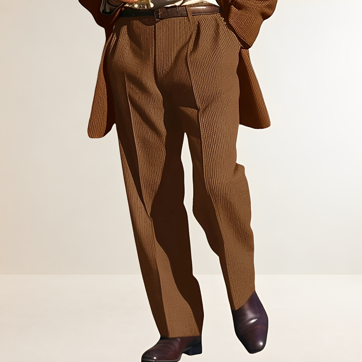Pantalon de costume pour homme à rayures et coupe droite avec plis