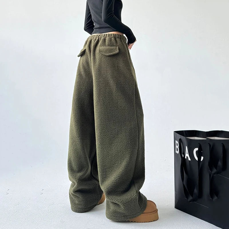 Pantalon de survêtement femme coupe large avec cordon à la taille et poches