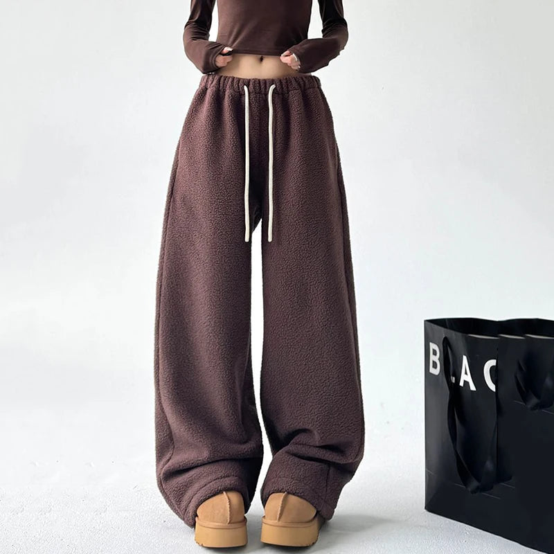 Pantalon de survêtement femme coupe large avec cordon à la taille et poches