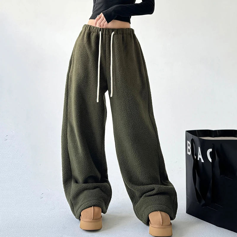 Pantalon de survêtement femme coupe large avec cordon à la taille et poches