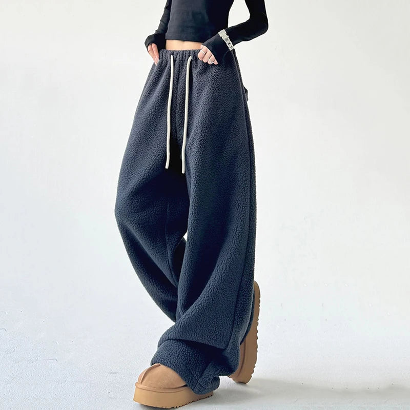 Pantalon de survêtement femme coupe large avec cordon à la taille et poches