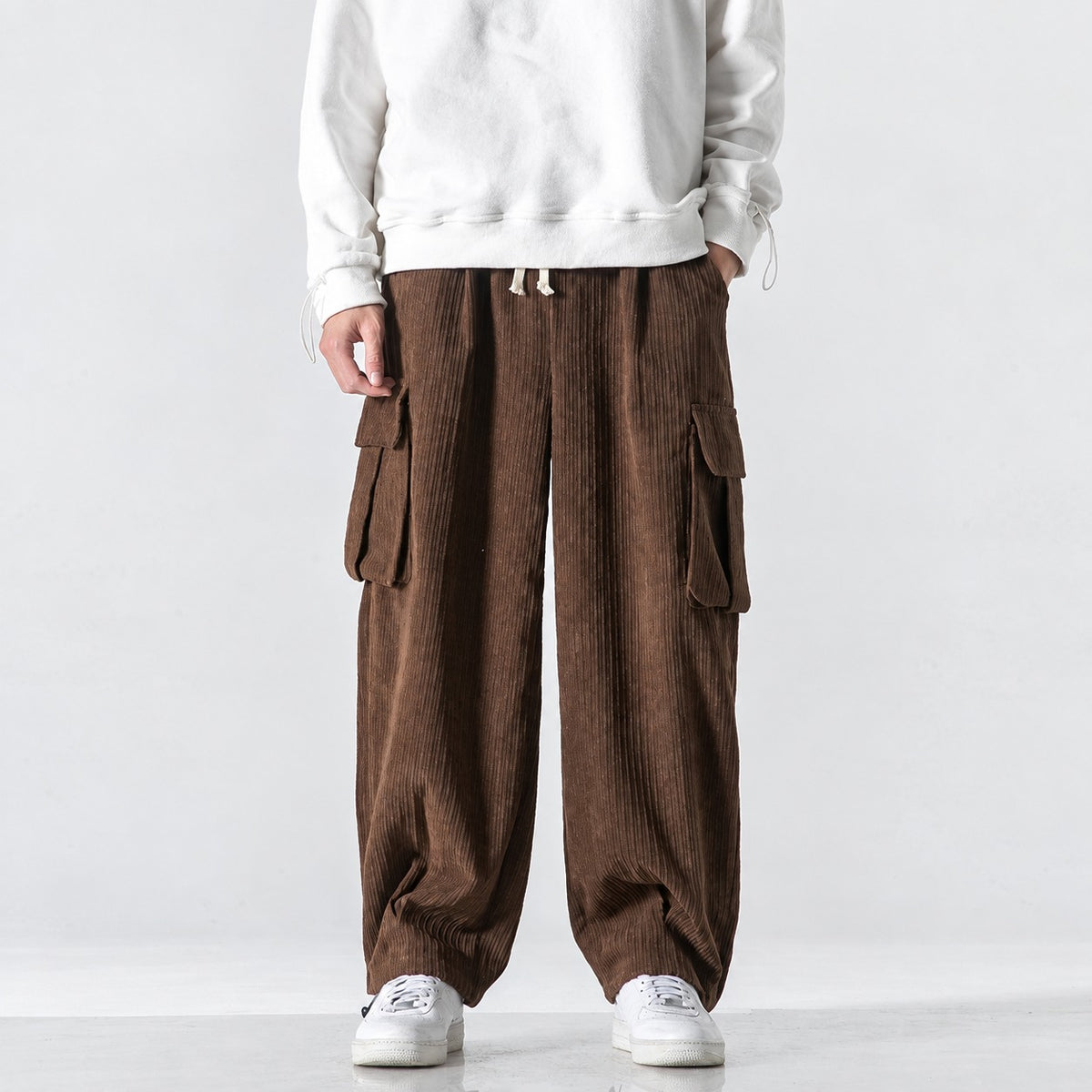 Pantalons cargo homme coupe décontractée taille élastique poches latérales